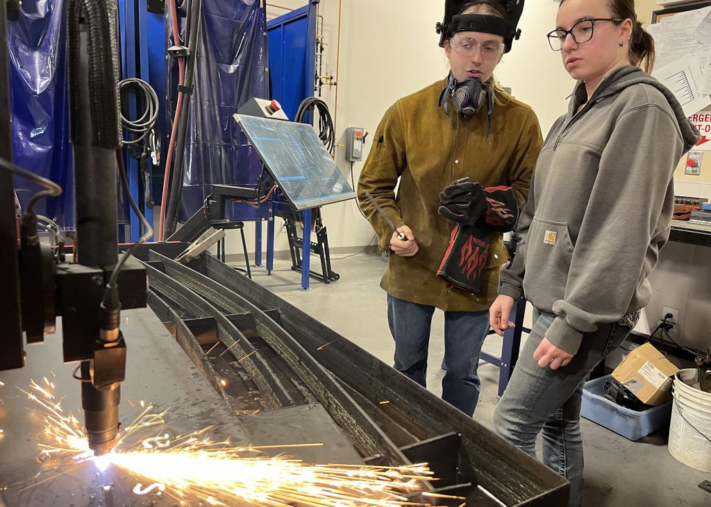Student in a welding lab