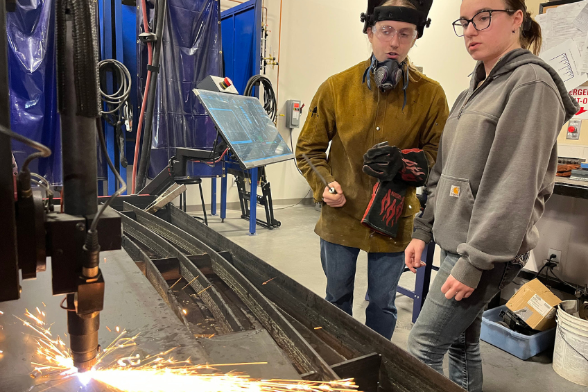 Student in welding lab