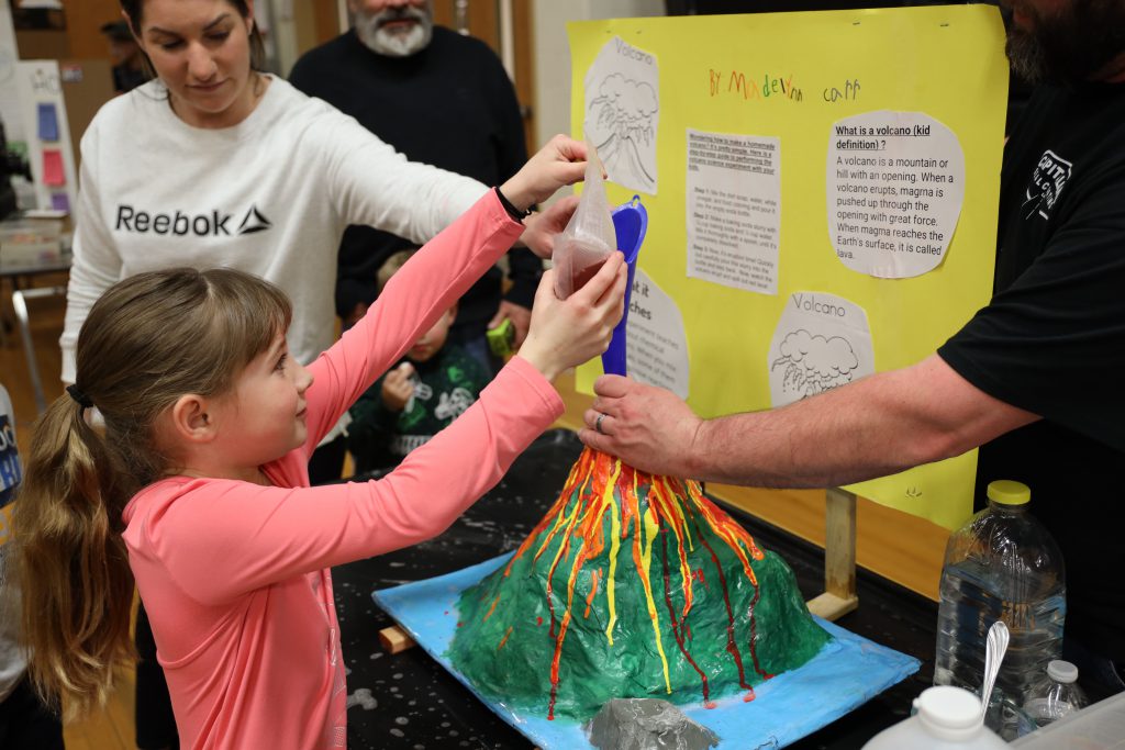 Students at a science fair 