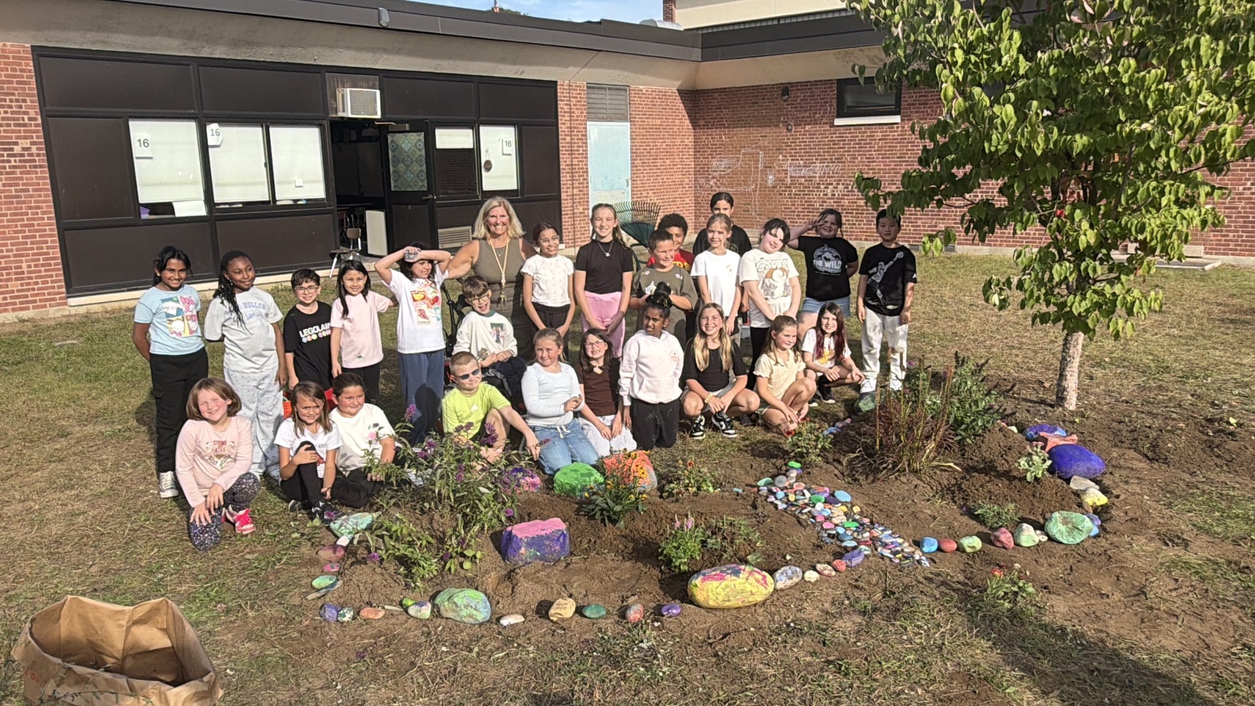 Students tending to a garden